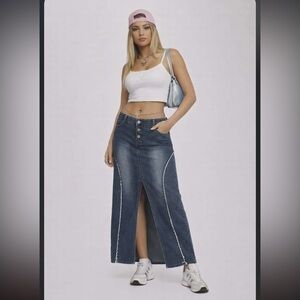 Vintage Y2K Garage Blue  Distressed Denim Maxi Skirt size 11